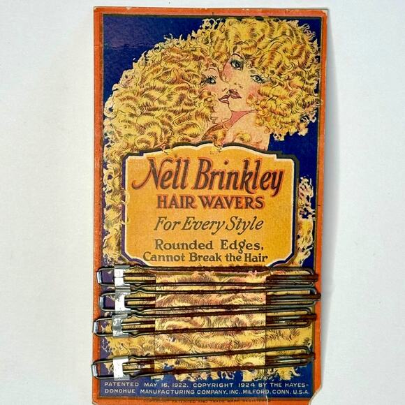 Antique/Vintage Set of 4 Flapper Hair Waver Clips 1922 Nell Brinkley on Card - Picture 1 of 10